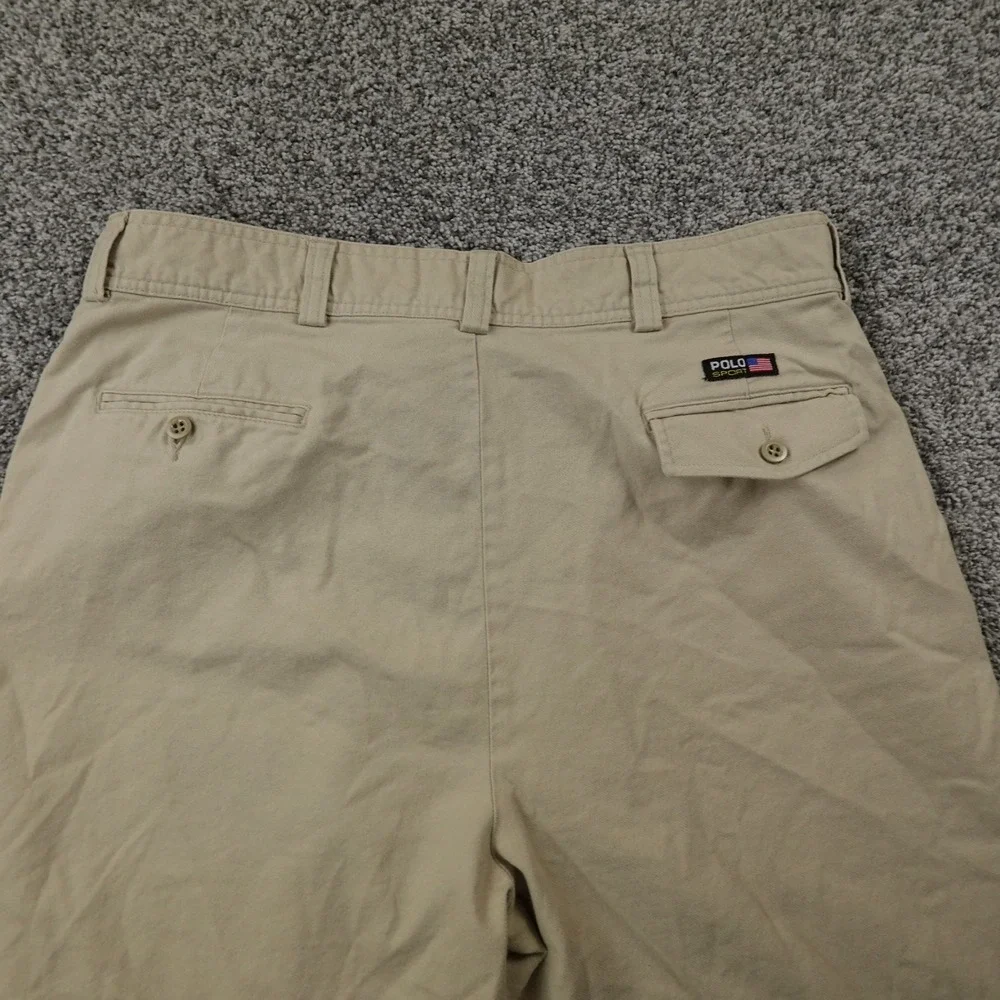 VTG Ralph Lauren Shorts Mens 38 Brown Beige Chino Polo Sport Pleated Dad 90s Y2K